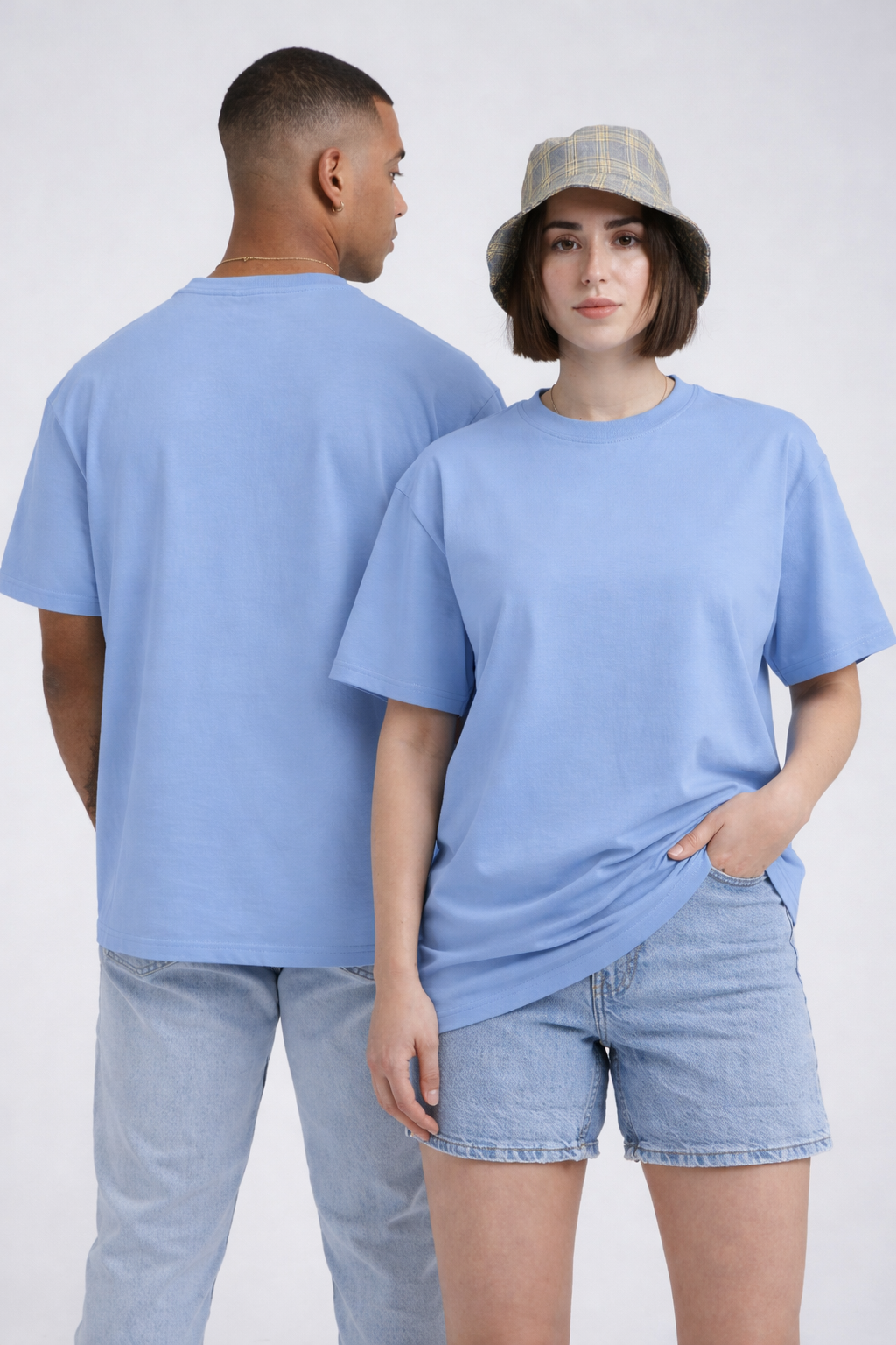 Plain Premium Oversized Supima Cotton T-Shirt – Frost Blue | Graxo